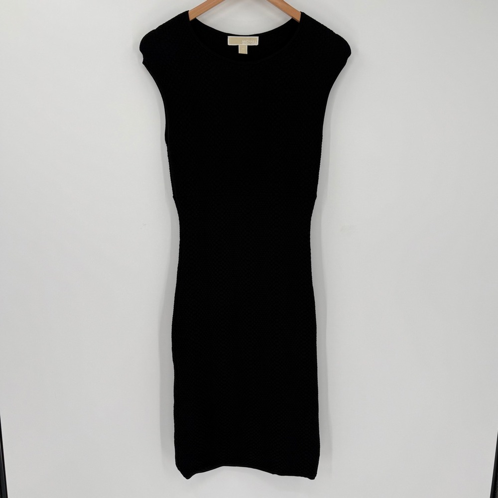 Michael Michael Kors Black Textured Knit‎ Sleeveless Midi Sheath Dress XS